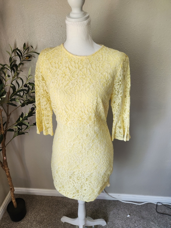 Forever 21 Dresses & Skirts - Forever 21 Pale Yellow Lace Long Sleeve Sheath Dress
